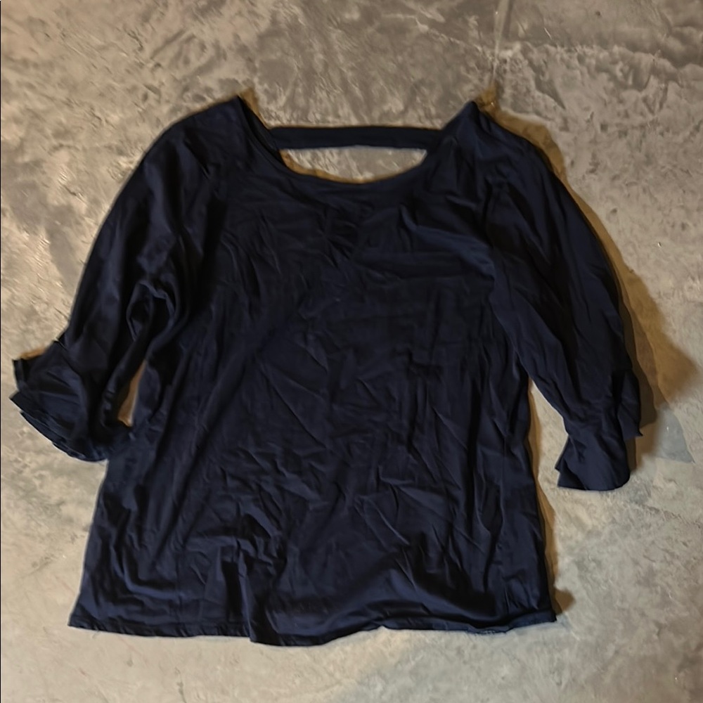Nina Capri Black 3/4 Sleeve Backless Blouse